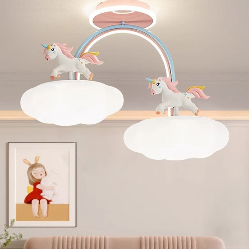 Lumendat Contemporary Creative Kids Pony Iron Resin Acrylic LED Semi-Flush Mount Ceiling Light For Bedroom Lumendat