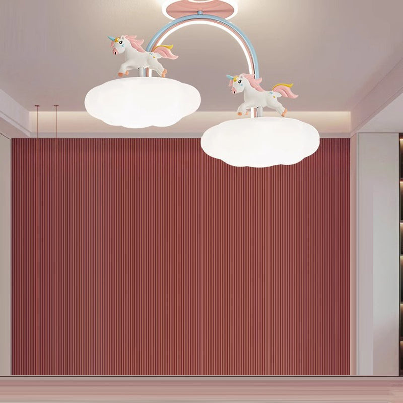 Lumendat Contemporary Creative Kids Pony Iron Resin Acrylic LED Semi-Flush Mount Ceiling Light For Bedroom Lumendat