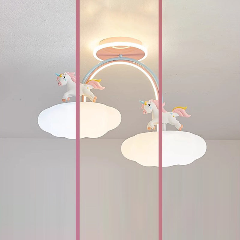 Lumendat Contemporary Creative Kids Pony Iron Resin Acrylic LED Semi-Flush Mount Ceiling Light For Bedroom Lumendat