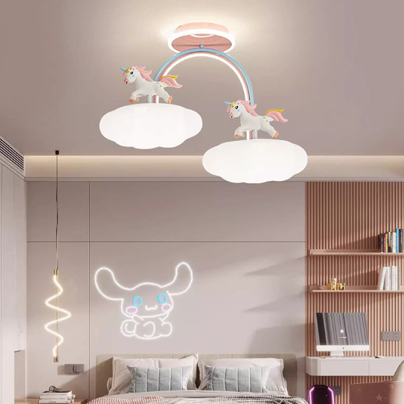 Lumendat Contemporary Creative Kids Pony Iron Resin Acrylic LED Semi-Flush Mount Ceiling Light For Bedroom Lumendat
