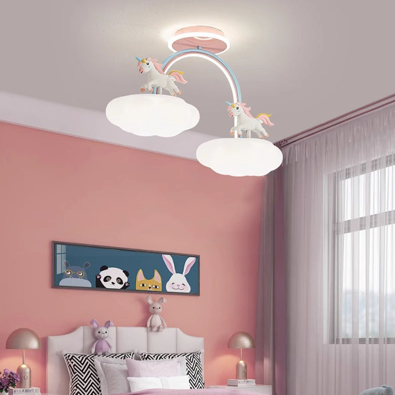 Lumendat Contemporary Creative Kids Pony Iron Resin Acrylic LED Semi-Flush Mount Ceiling Light For Bedroom Lumendat