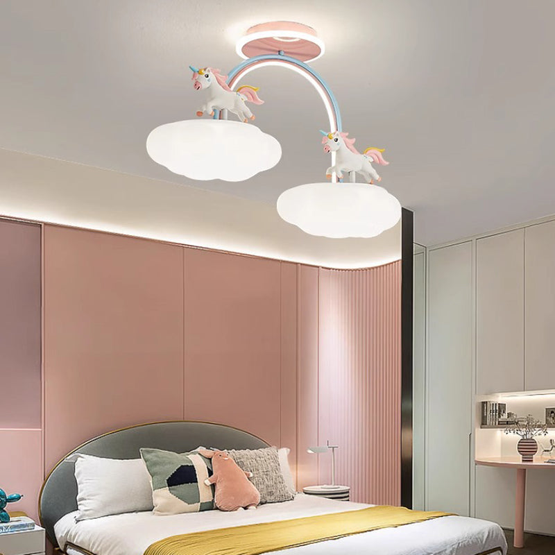 Lumendat Contemporary Creative Kids Pony Iron Resin Acrylic LED Semi-Flush Mount Ceiling Light For Bedroom Lumendat