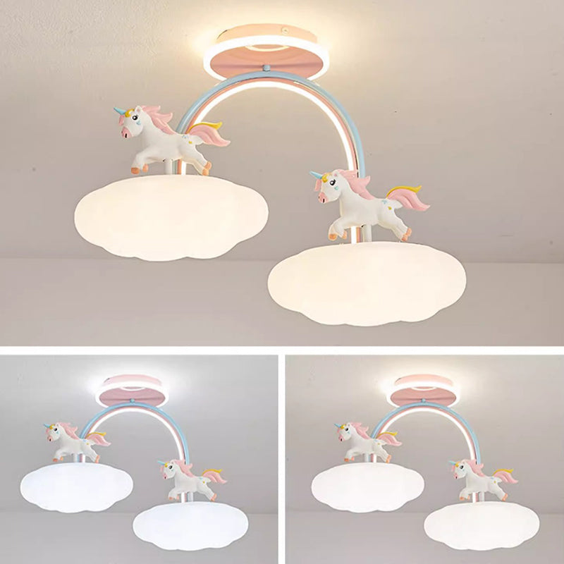 Lumendat Contemporary Creative Kids Pony Iron Resin Acrylic LED Semi-Flush Mount Ceiling Light For Bedroom Lumendat