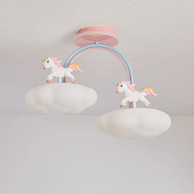 Lumendat Contemporary Creative Kids Pony Iron Resin Acrylic LED Semi-Flush Mount Ceiling Light For Bedroom Lumendat