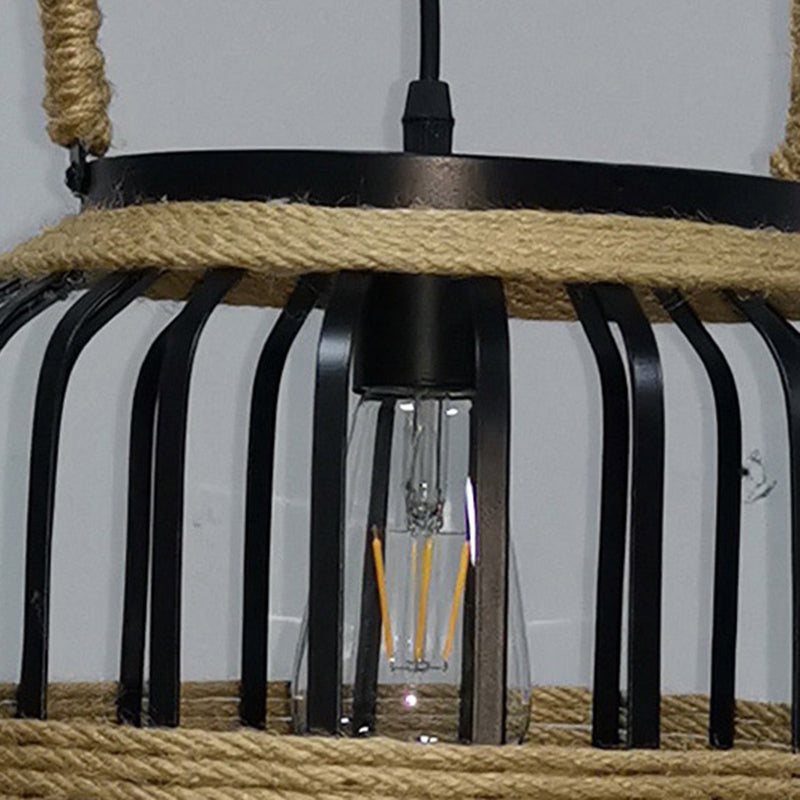 Traditional Vintage Teapot Iron Rope 1-Light Pendant Light For Living Room