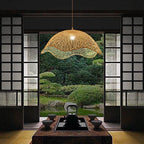 Traditional Chinese Dome Bamboo 1-Light Pendant Light For Living Room
