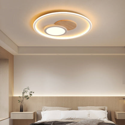 Contemporary Nordic Round Acrylic Aluminum Wood LED Flush Mount Ceiling Light For Bedroom