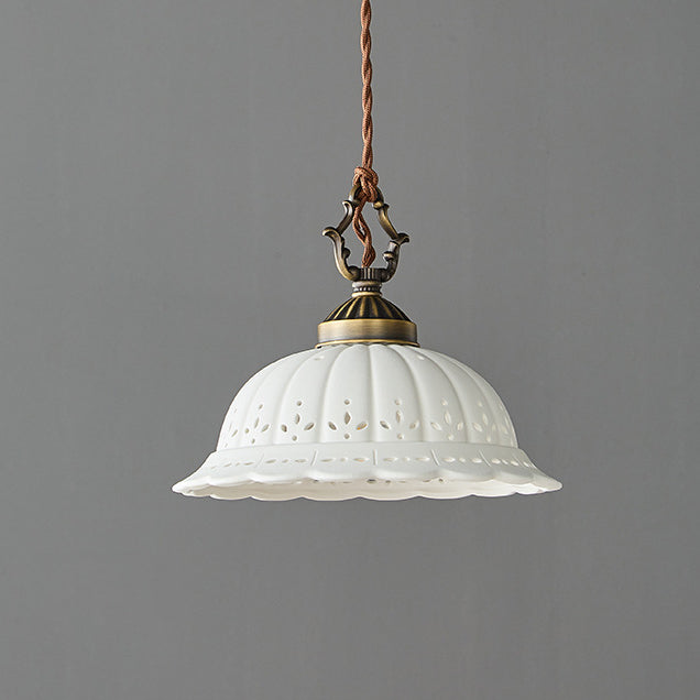Modern Shabby Chic Dome Brass Ceramic 1-light Pendant Light for Bedroom
