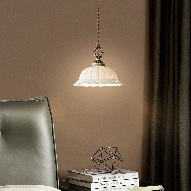 Modern Shabby Chic Dome Brass Ceramic 1-light Pendant Light for Bedroom