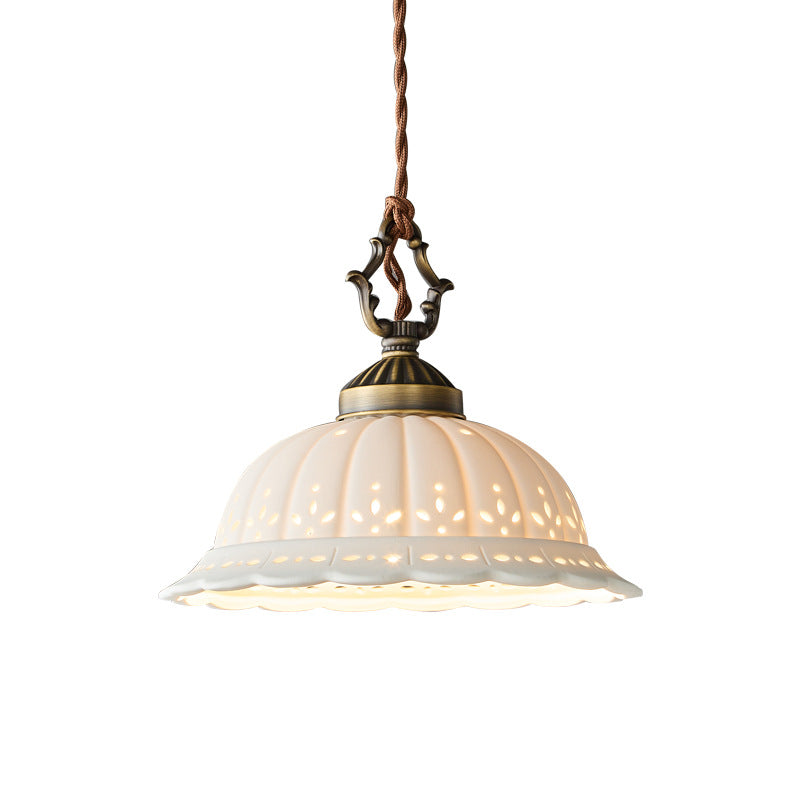 Modern Shabby Chic Dome Brass Ceramic 1-light Pendant Light for Bedroom