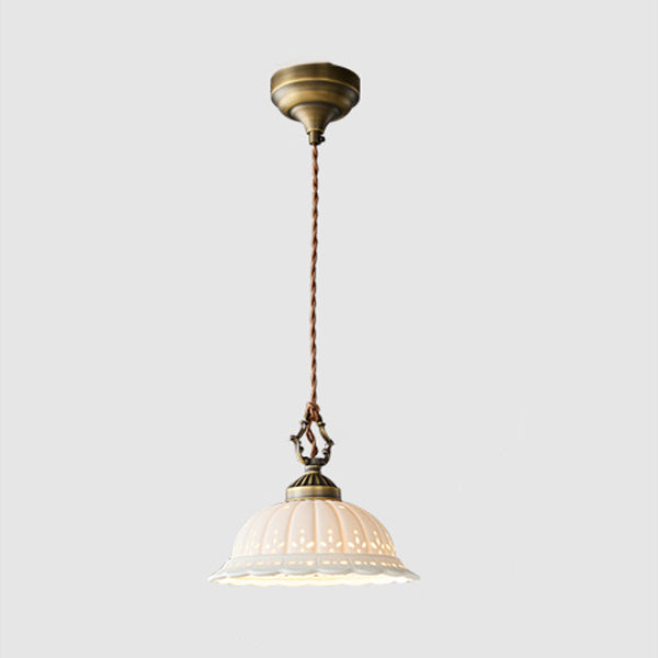 Modern Shabby Chic Dome Brass Ceramic 1-light Pendant Light for Bedroom