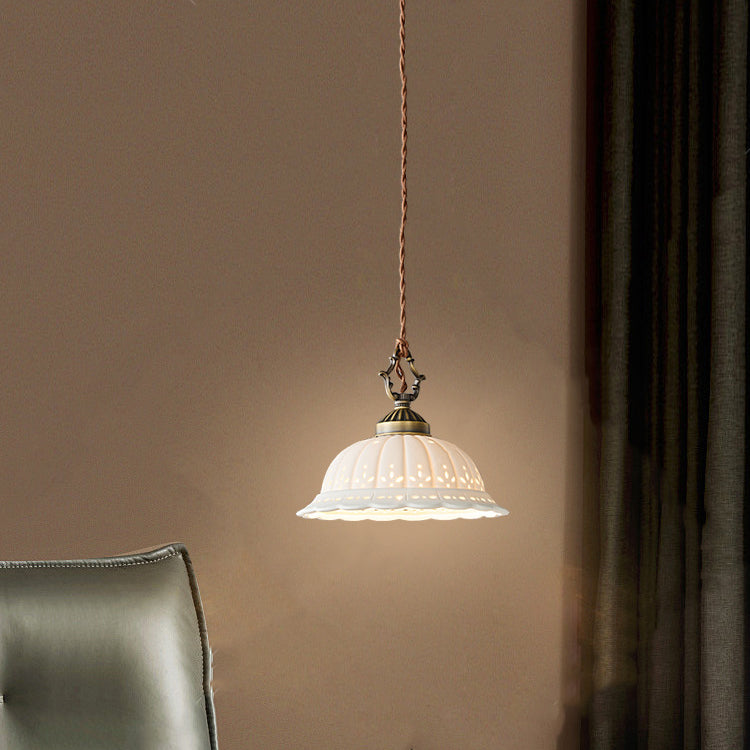 Modern Shabby Chic Dome Brass Ceramic 1-light Pendant Light for Bedroom