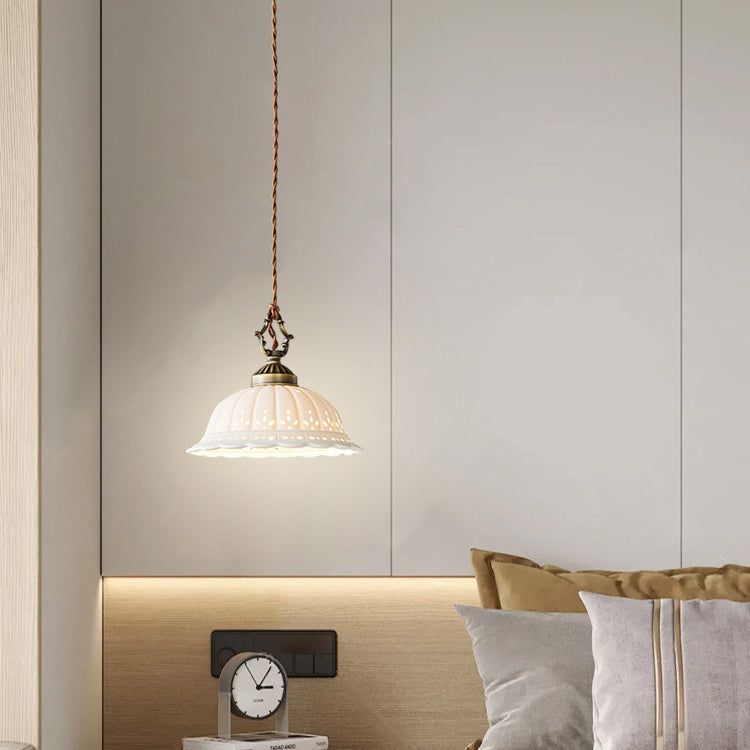 Modern Shabby Chic Dome Brass Ceramic 1-light Pendant Light for Bedroom