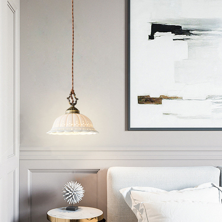 Modern Shabby Chic Dome Brass Ceramic 1-light Pendant Light for Bedroom