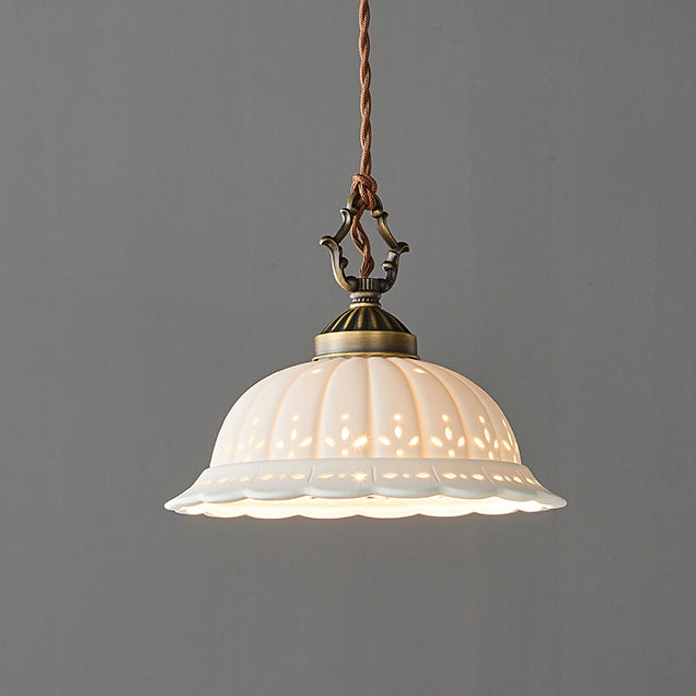Modern Shabby Chic Dome Brass Ceramic 1-light Pendant Light for Bedroom