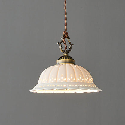 Modern Shabby Chic Dome Brass Ceramic 1-light Pendant Light for Bedroom