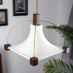 Modern Mid-Century Pyramid Ash Wood Alloy Fabric 1-Light Pendant Light For Bedroom