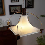 Modern Mid-Century Pyramid Ash Wood Alloy Fabric 1-Light Pendant Light For Bedroom