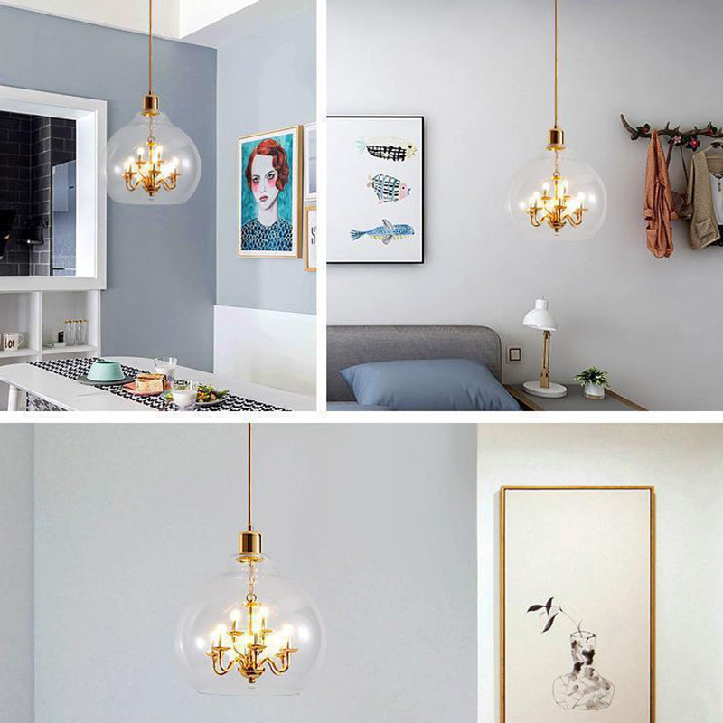 Modern Luxury Dome Iron Glass 9-light Pendant Light for Living Room