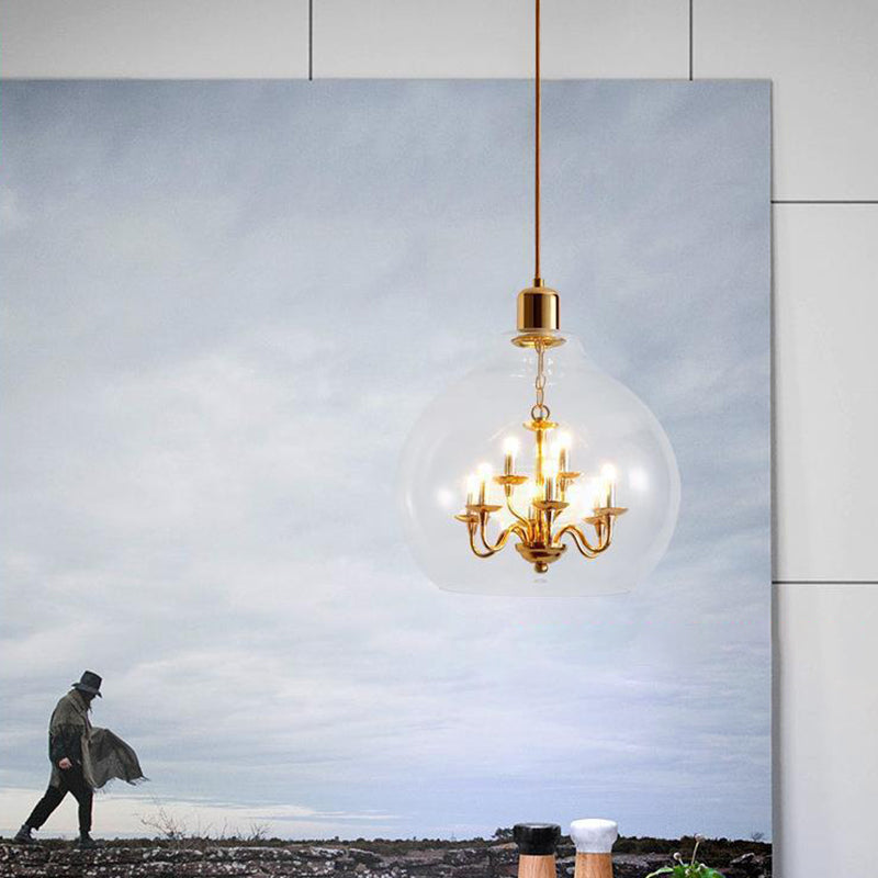Modern Luxury Dome Iron Glass 9-light Pendant Light for Living Room