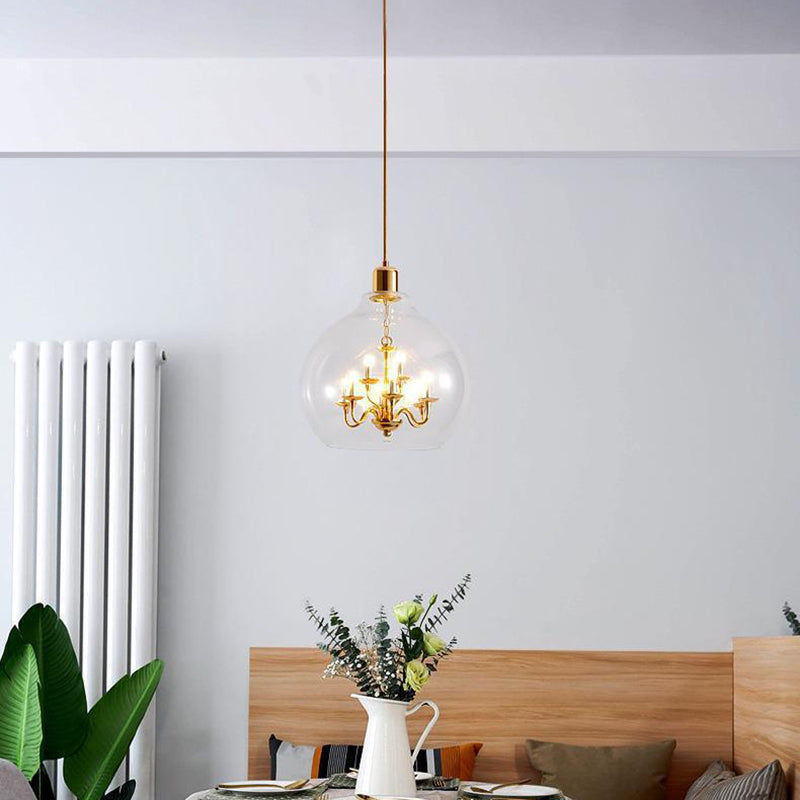Modern Luxury Dome Iron Glass 9-light Pendant Light for Living Room