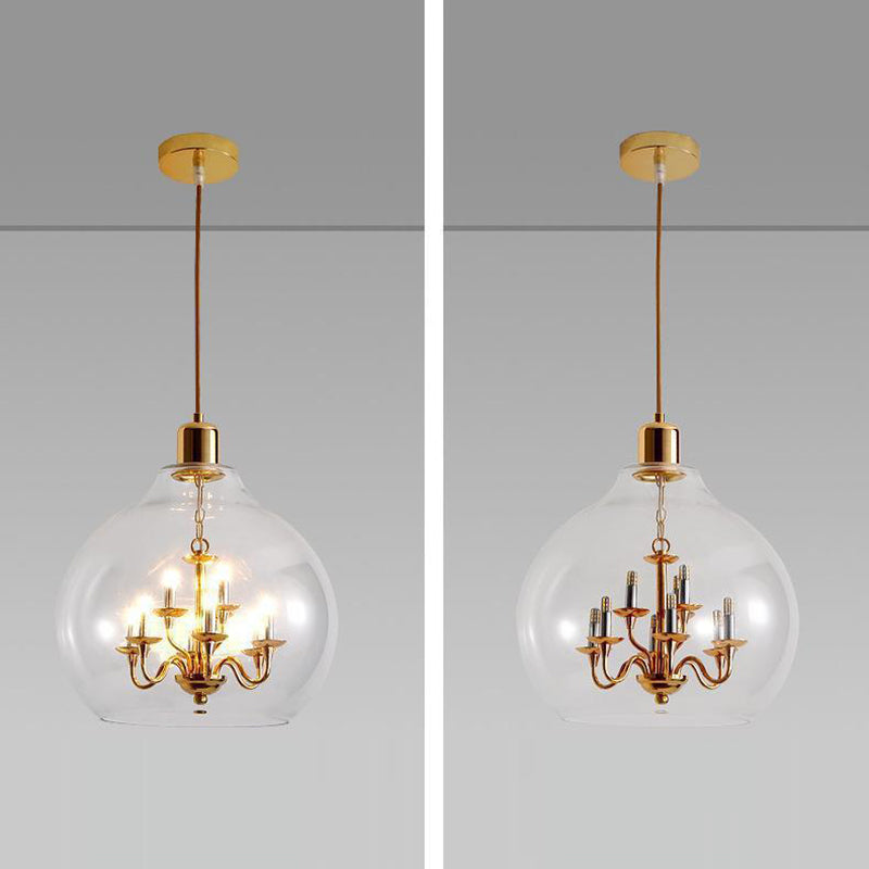 Modern Luxury Dome Iron Glass 9-light Pendant Light for Living Room