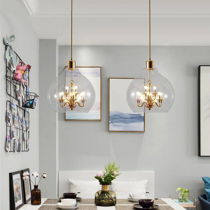 Modern Luxury Dome Iron Glass 9-light Pendant Light for Living Room