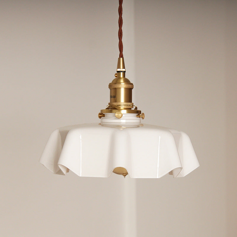 Modern Shabby Chic Petal Glass Brass 1-Light Pendant Light For Bedroom