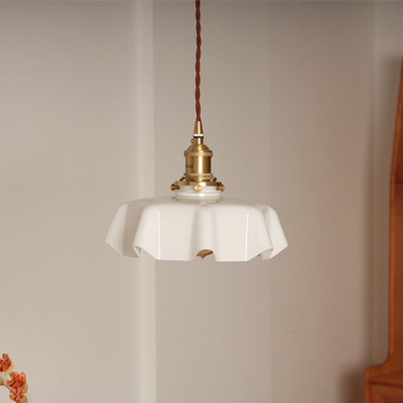 Modern Shabby Chic Petal Glass Brass 1-Light Pendant Light For Bedroom