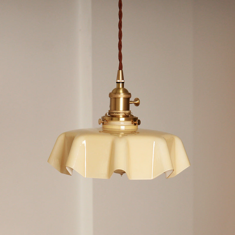 Modern Shabby Chic Petal Glass Brass 1-Light Pendant Light For Bedroom