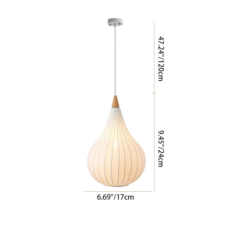 Traditional Japanese Gourd Stretch Fabric Solid Wood 1-Light Pendant Light For Bedroom