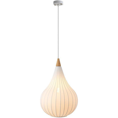 Traditional Japanese Gourd Stretch Fabric Solid Wood 1-Light Pendant Light For Bedroom