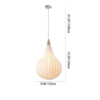 Traditional Japanese Gourd Stretch Fabric Solid Wood 1-Light Pendant Light For Bedroom
