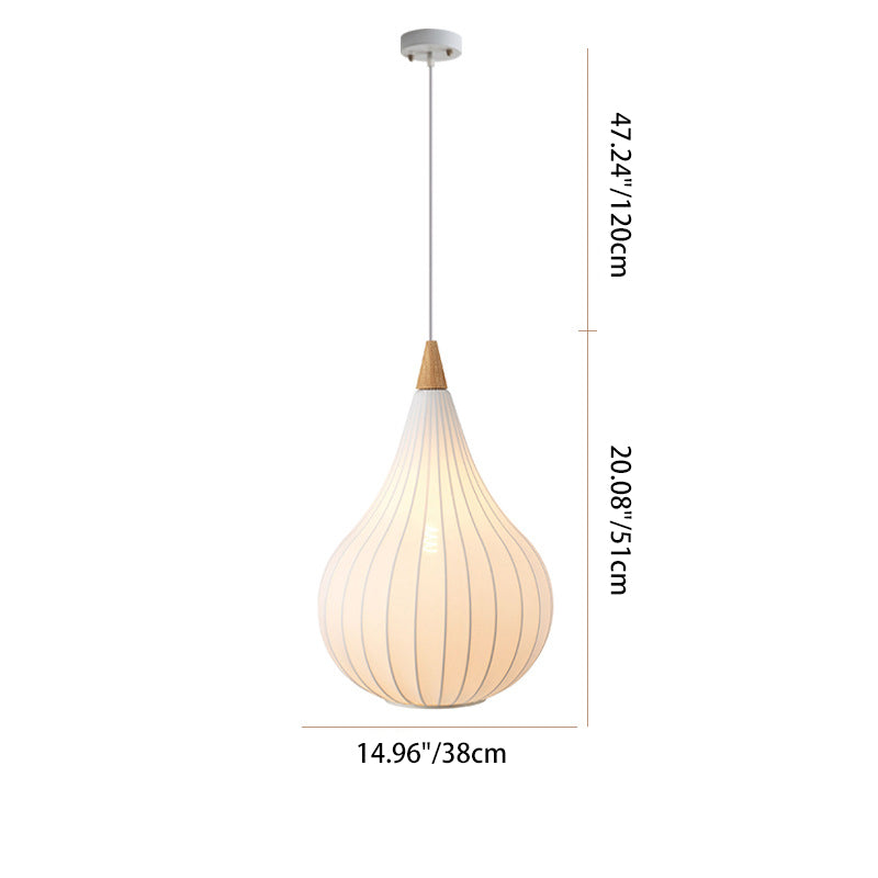 Traditional Japanese Gourd Stretch Fabric Solid Wood 1-Light Pendant Light For Bedroom