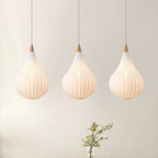 Traditional Japanese Gourd Stretch Fabric Solid Wood 1-Light Pendant Light For Bedroom