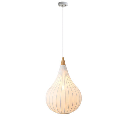 Traditional Japanese Gourd Stretch Fabric Solid Wood 1-Light Pendant Light For Bedroom