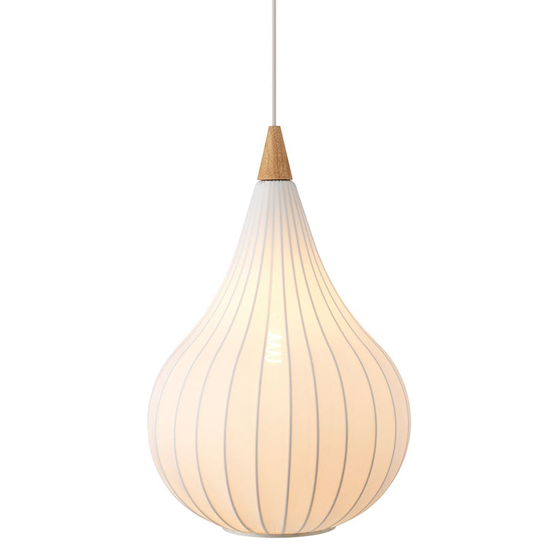 Traditional Japanese Gourd Stretch Fabric Solid Wood 1-Light Pendant Light For Bedroom
