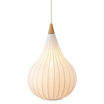 Traditional Japanese Gourd Stretch Fabric Solid Wood 1-Light Pendant Light For Bedroom