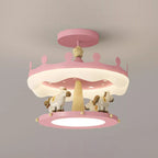 Modern Eclectic Kids Carousel Iron PE LED Semi-Flush Mount Ceiling Light For Bedroom