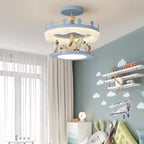 Modern Eclectic Kids Carousel Iron PE LED Semi-Flush Mount Ceiling Light For Bedroom