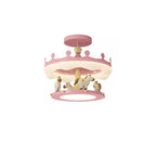 Modern Eclectic Kids Carousel Iron PE LED Semi-Flush Mount Ceiling Light For Bedroom