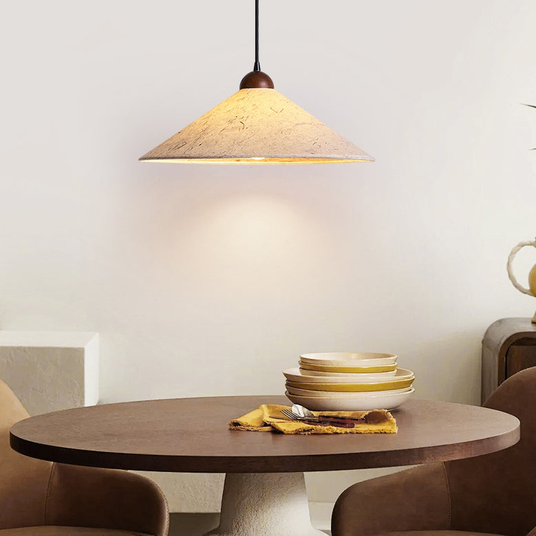 Traditional Japanese Cone Paper Solid Wood 1-light Pendant Light for Living Room