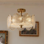 Modern Mid-Century Circle Iron Glass 6-Light Semi-Flush Mount Ceiling Light For Living Room