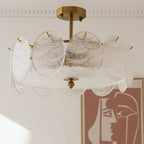 Modern Mid-Century Circle Iron Glass 6-Light Semi-Flush Mount Ceiling Light For Living Room