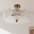 Modern Mid-Century Circle Iron Glass 6-Light Semi-Flush Mount Ceiling Light For Living Room