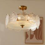 Modern Mid-Century Circle Iron Glass 6-Light Semi-Flush Mount Ceiling Light For Living Room