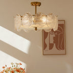 Modern Mid-Century Circle Iron Glass 6-Light Semi-Flush Mount Ceiling Light For Living Room