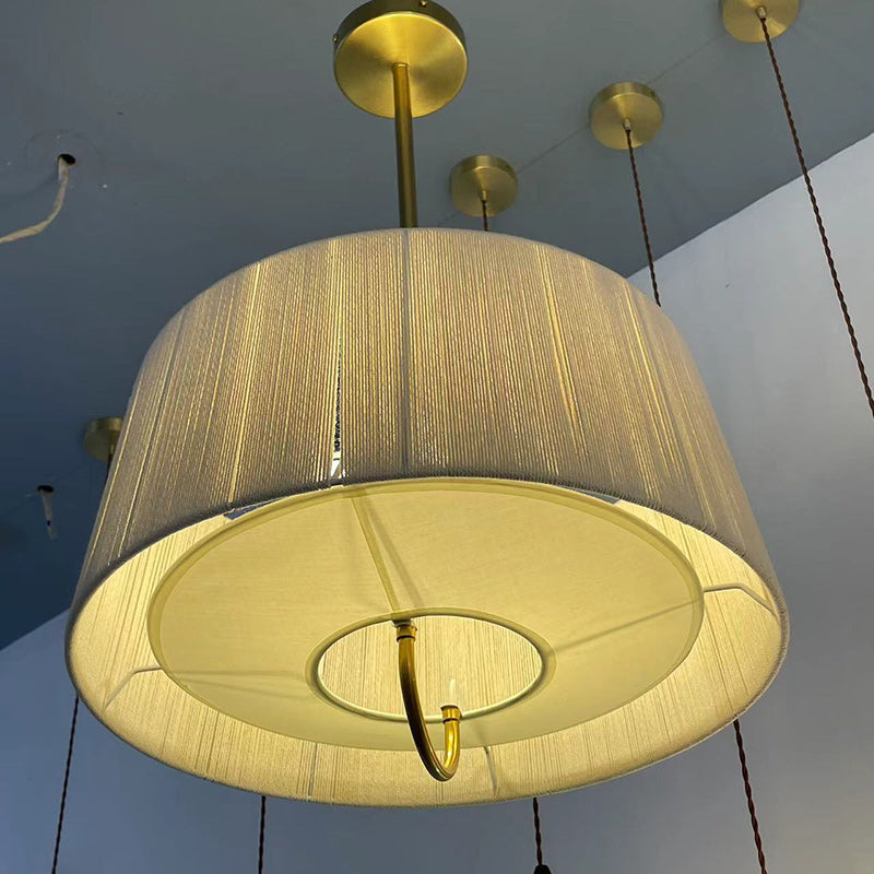 Modern Mid-century Cylinder Fabric Ash Wood Alloy Hemp Rope Acrylic 3-light Pendant Light for Living Room