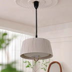 Modern Mid-century Cylinder Fabric Ash Wood Alloy Hemp Rope Acrylic 3-light Pendant Light for Living Room