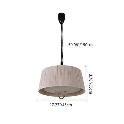 Modern Mid-century Cylinder Fabric Ash Wood Alloy Hemp Rope Acrylic 3-light Pendant Light for Living Room